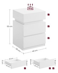 Set 2 buc. Noptiere Vasagle Alb 40x35x55 cm - 5
