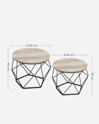 Set 2 masute laterale, Vasagle, Gri-Negru, 50x50x40 cm - 1
