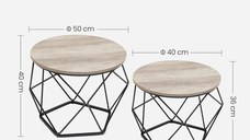 Set 2 masute laterale, Vasagle, Gri-Negru, 50x50x40 cm