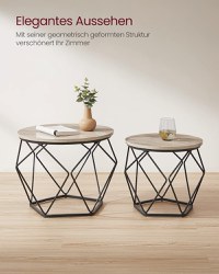 Set 2 masute laterale, Vasagle, Gri-Negru, 50x50x40 cm - 7