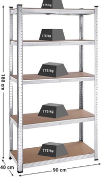 Set 2 Rafturi, Songmics, 5 rafturi, 180 x 90 x 40 cm, Silver, GLR040E02 - 2