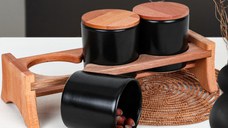 Set 3 cutii de depozitare alimente ST040803F956A000000MAPS700, Negru mat
