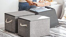 Set 3 cutii de depozitare, Songmics, Gri, 38x25x25 cm