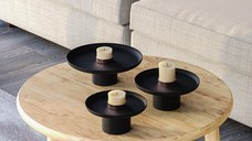 Set 3 platouri decorative metalice GED-007 Negru 25.5x25.5x9 cm