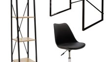 Set birou de studiu Uni 4 - 3 piese Nuc si Negru pentru birou modern