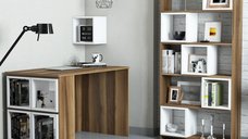 Set Birou si Biblioteca Box Walnut-Alb