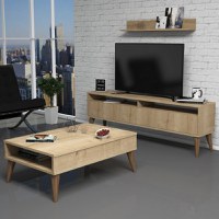 Set Comoda TV si Masuta de Cafea Living Best Oak - 1