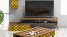 Set Comoda TV si Masuta de Cafea Living Planet Walnut-Galben