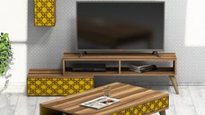 Set Comoda TV si Masuta de Cafea Living Planet Walnut-Galben