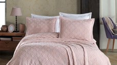 Set cuvertura pique cu broderie si 2 fete de perna King Somon (Bumbac 100% brodat)