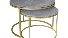 Set de 2 masute de cafea Solme marmura gri melamina metal auriu 60x60x40 cm