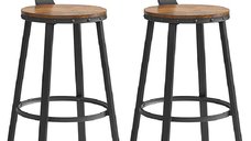 Set de 2 scaune de bar cu spatar VASAGLE, maro rustic si negru, 54 x 54 x 99 cm
