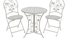 Set de 3 buc masa si scaune de gradina Abriel gri metalic antichizat 60x60x71 cm