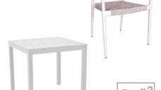 Set de 3 buc masa si scaune de gradina Kliton-Elation aluminiu alb 80x80x74 cm