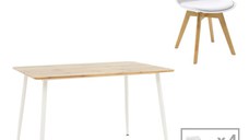 Set de 5 buc masa si scaune Gaston-Cuba plastic PP si MDF alb-sonoma 120x80x75 cm