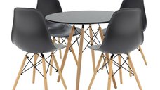 Set de 5 buc masa si scaune Julita nuanta negru-natural 80x80x73 cm