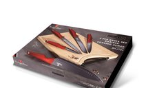 Set de 6 cutite cu tocator din bambus, Visiniu
