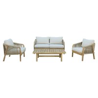 Set de gradina masa si scaune 4 bucati Malibu lemn de salcam natural, material textil bej - 1