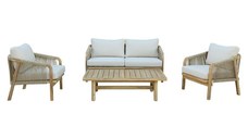 Set de gradina masa si scaune 4 bucati Malibu lemn de salcam natural, material textil bej