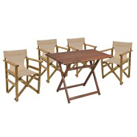 Set de gradina masa si scaune Retto 5 bucati din lemn masiv de fag culoarea nuc, PVC ecru 100x60x71cm - 1