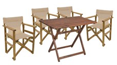 Set de gradina masa si scaune Retto 5 bucati din lemn masiv de fag culoarea nuc, PVC ecru 100x60x71cm