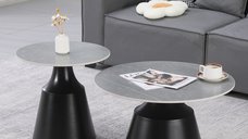 Set de Măsuțe de Cafea Sculpt, 2 Bucăți, Pako, Negru, Dimensiuni 70x70x39 cm