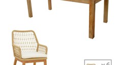 Set dining Elaiza-Wooly, Pako World, 7 piese, Bej-Natural, 220x90x75 cm