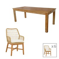 Set dining Elaiza-Wooly, Pako World, 7 piese, Bej-Natural, 220x90x75 cm - 1