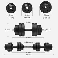 Set gantera modulara 2 x 15 kg, Songmics, Negru, 50x21.5x21.5 cm - 5