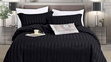 Set Lenjerie Pat 1 Persoana Damasc Stripe Negru 4 Piese Dormy