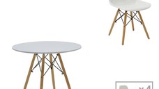 Set masa si scaune 5 piese Julita Alb 80x80x73 cm