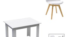 Set masa si scaune 5 piese Manka-Gaston Alb 110x80x77 cm