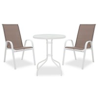 Set Masa si Scaune Gradina Calan-Watson 3 Piese Alb - Maro - 1