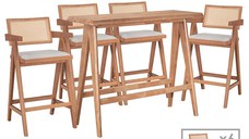 Set masa si scaune pentru sufragerie Winslow Ι set 7 piese lemn de arbore de cauciuc, culoarea nuc deschis 120x45x100cm