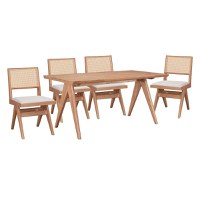 Set masa si scaune pentru sufragerie Winslow set 5 piese lemn de arbore de cauciuc, culoarea nuc deschis 160x85x75cm - 1