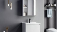 Set mobilier baie Chinky cu lavoar si oglinda, 2 piese, Alb, 60x47x48 cm