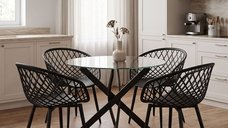 Set mobilier sufragerie modern 5 piese Ezra, Negru, 80x80x75 cm