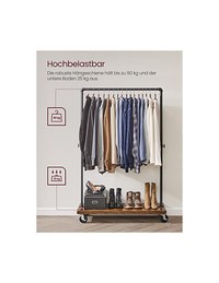 Suport pentru haine cu roti, Vasagle, 90 kg, HSR65BXV1, Maro Rustic - 4