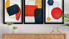 Tablou, 3 bucati Venetia Floare Rosu 38x53 cm