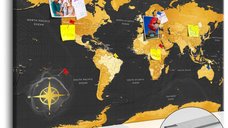 Tablou Cork Map - Golden World 90x60 cm de la Bimago