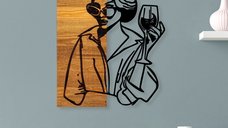 Tablou decorativ Woman din lemn si metal, Negru, 39x3x50 cm