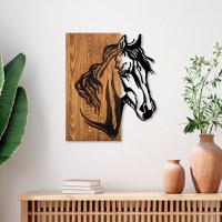Tablou din lemn si metal Horse Nuc 48x57 cm - 1