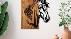 Tablou din lemn si metal Horse Nuc 48x57 cm