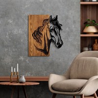 Tablou din lemn si metal Horse Nuc 48x57 cm - 2