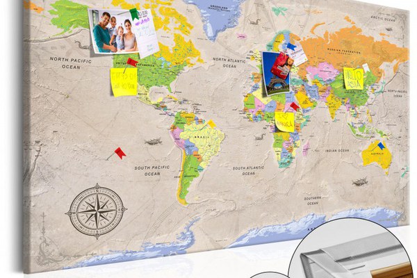 Tablou din plută - Maps: Vintage Style [Cork Map] 120x80 cm