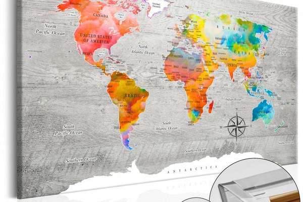 Tablou din plută - Multicolored Travels [Cork Map] 120x80 cm