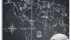 Tablou din plută - Travel broadens the mind (triptych) [Cork Map] 60x40 cm