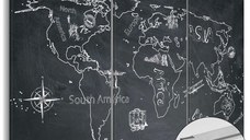 Tablou din plută - Travel broadens the mind (triptych) [Cork Map] 60x40 cm