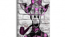 Tablou - Giraffe with Pipe (1 Part) Vertical Pink 60x90 cm