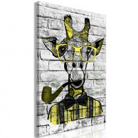Tablou - Giraffe with Pipe (1 Part) Vertical Yellow 80x120 cm - 1